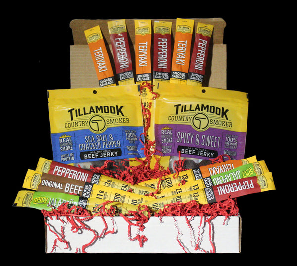 Sample Box of Tillamook Country Smoker Meat Sticks and Tillamook Beef Jerky