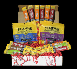 Sample Box of Tillamook Country Smoker Meat Sticks and Tillamook Beef Jerky